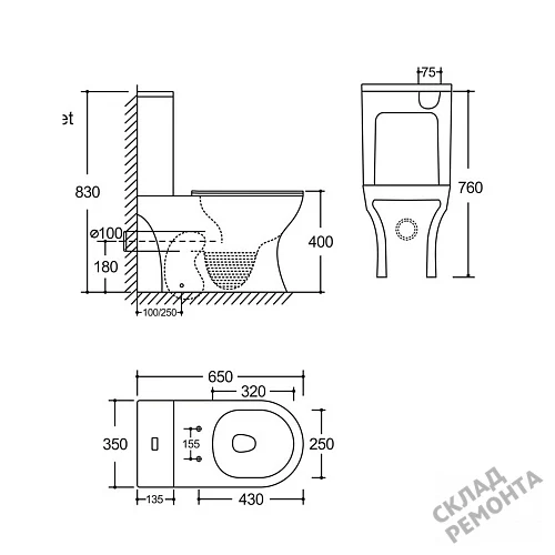 Фото Унитаз компакт напольный Calypso CS4851UQ-TK(OK) безободковый купить в Ростове-на-Дону: цена, описание, фото. Интернет-магазин 6